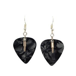 Bullet Charm on Guitar Pick Earrings - Choose Color - Handmade in USA